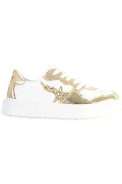 Baskets En Cuir Femme Kaporal Shoes Harlow Blanc Or