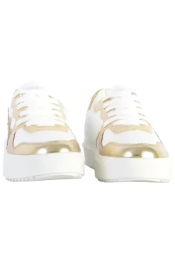 Baskets En Cuir Femme Kaporal Shoes Harlow Blanc Or
