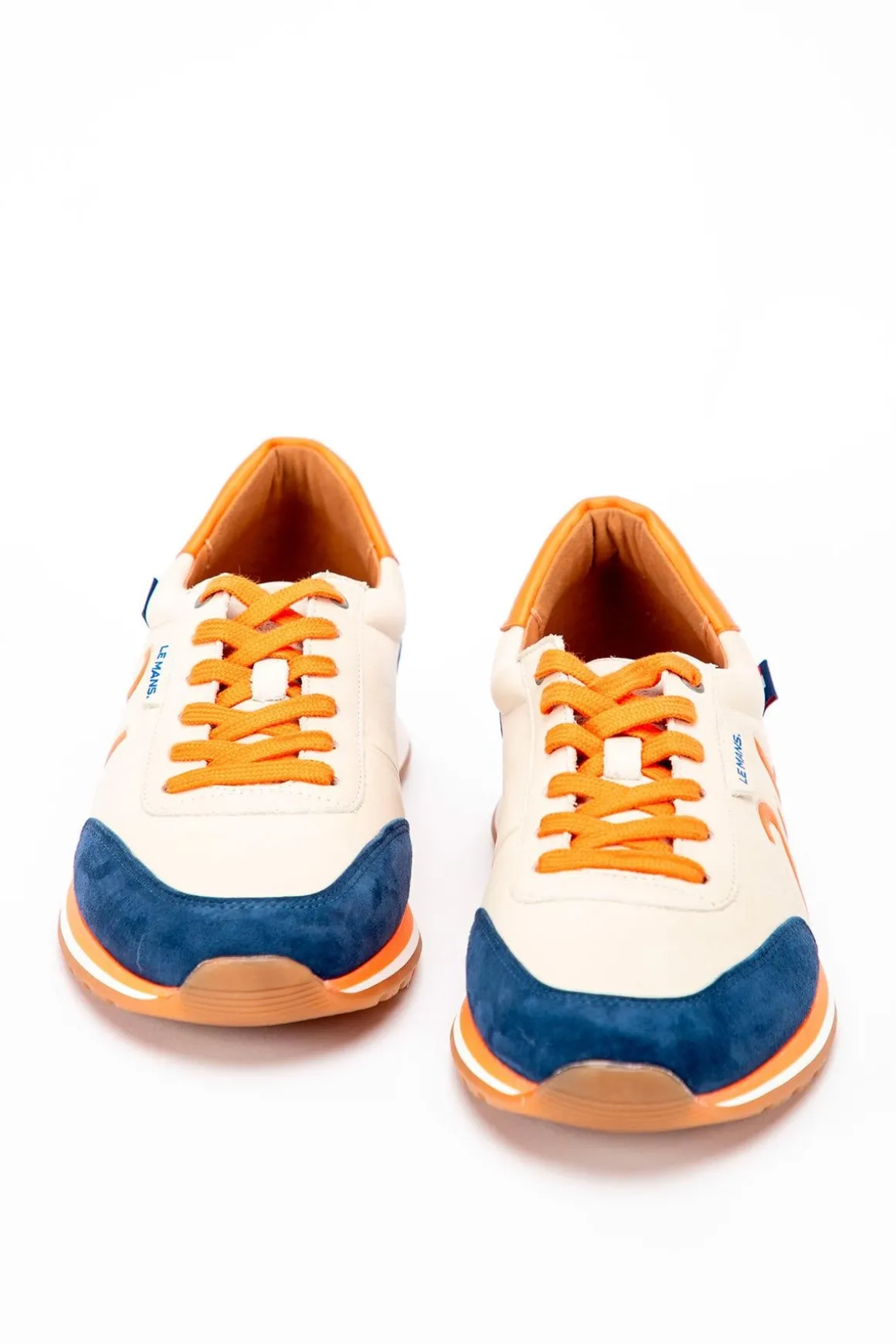 Baskets En Cuir Homme 24H Le Mans "24H" Ecru / Bleu Royal/ Orange
