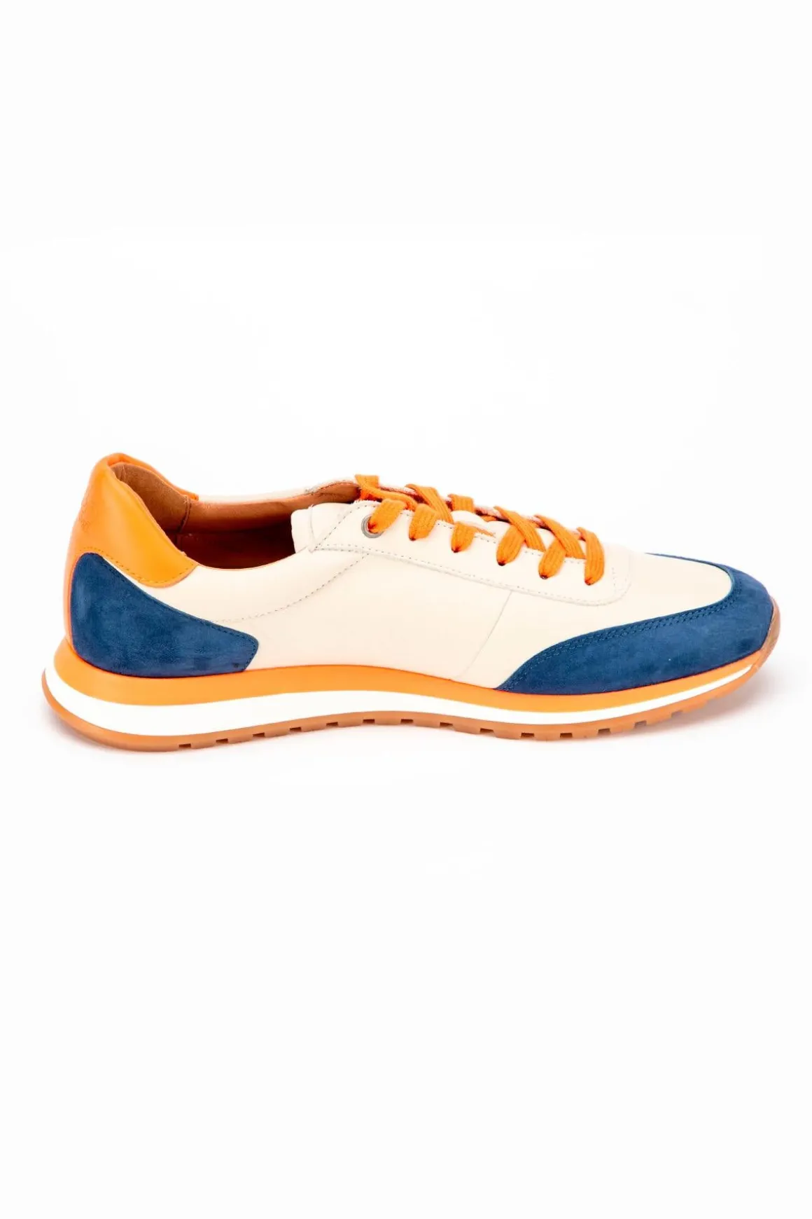 Baskets En Cuir Homme 24H Le Mans "24H" Ecru / Bleu Royal/ Orange