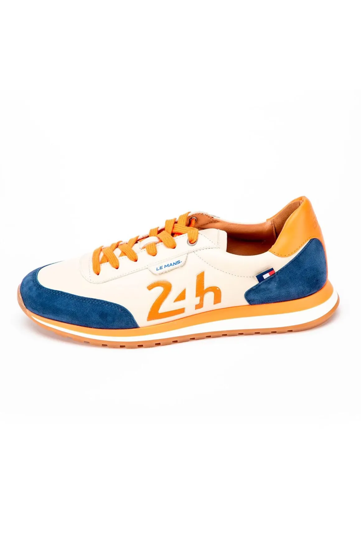 Baskets En Cuir Homme 24H Le Mans "24H" Ecru / Bleu Royal/ Orange