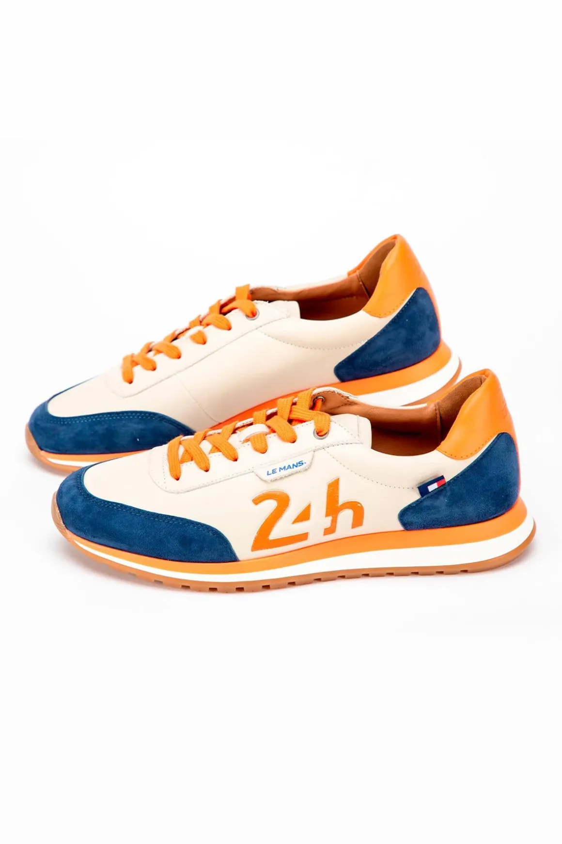 Baskets En Cuir Homme 24H Le Mans "24H" Ecru / Bleu Royal/ Orange
