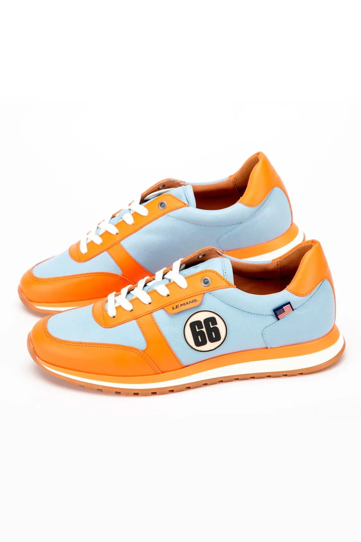 Baskets En Cuir Homme 24H Le Mans "66" Bleu Ciel/Orange