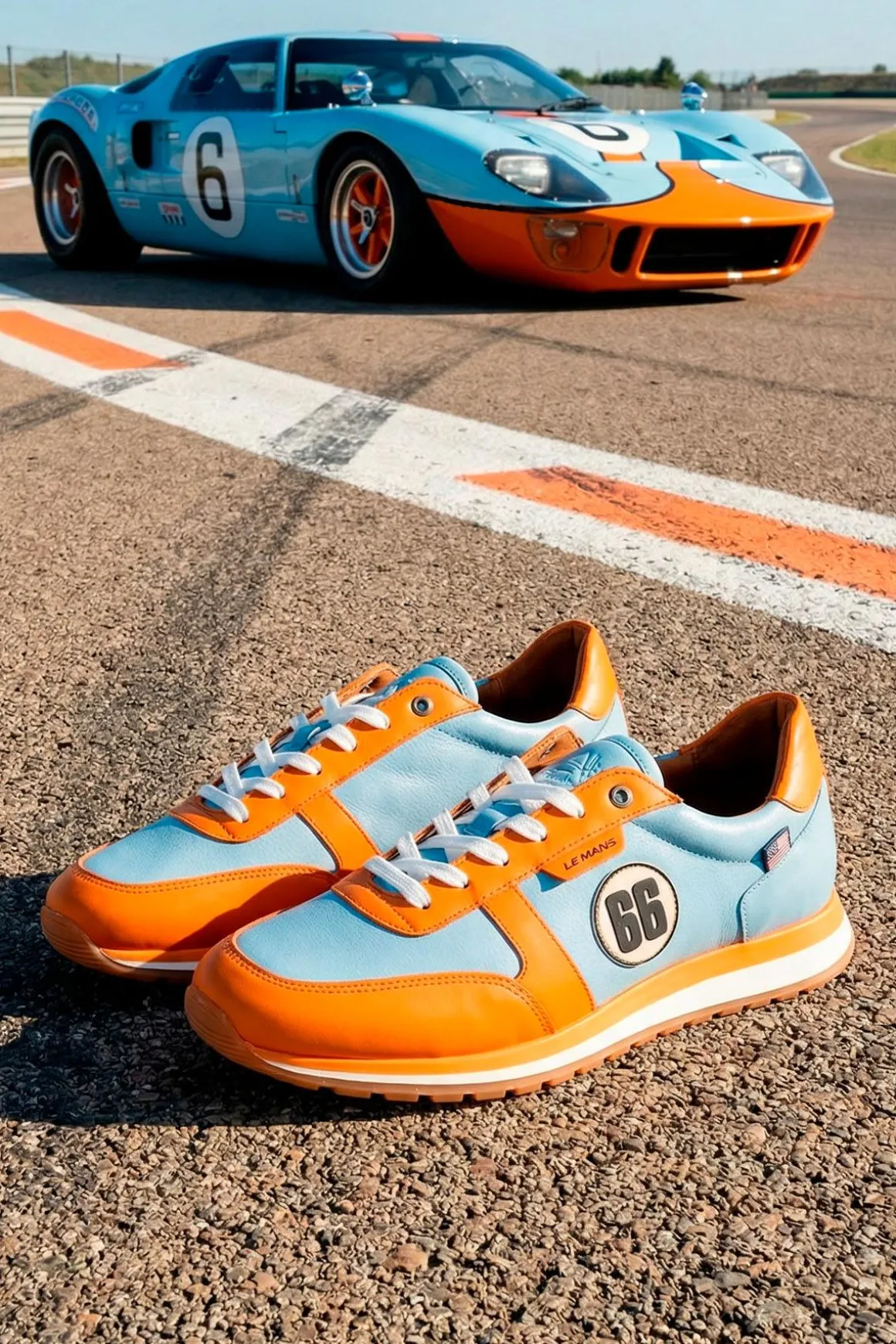 Baskets En Cuir Homme 24H Le Mans "66" Bleu Ciel/Orange