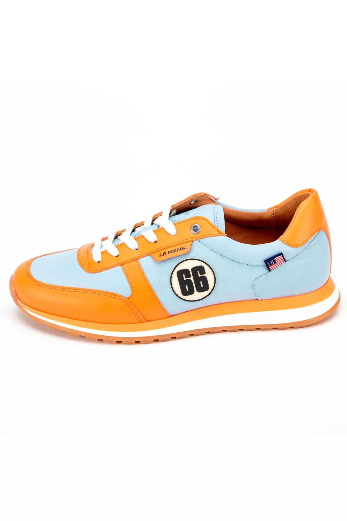 Baskets En Cuir Homme 24H Le Mans "66" Bleu Ciel/Orange