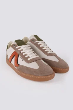 Baskets En Cuir Homme Redskins Eldorado Ecru Vert Orange