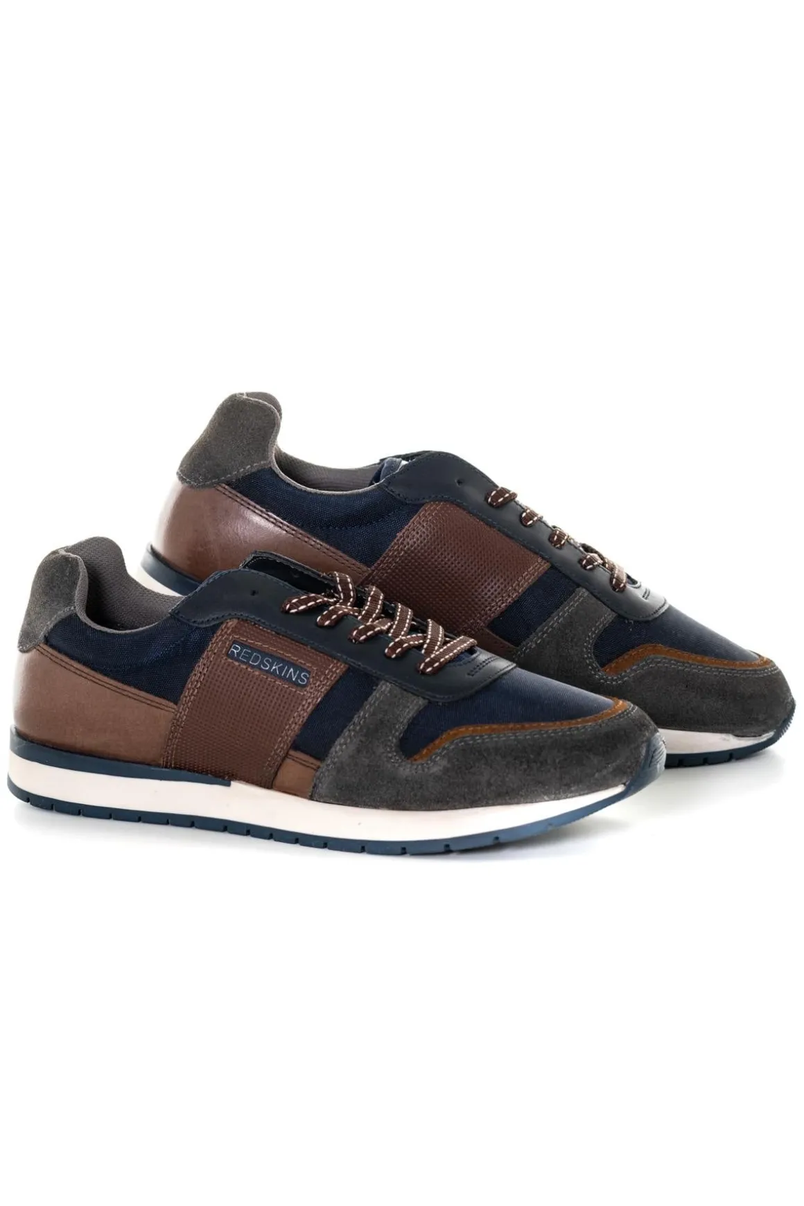 Baskets En Cuir Homme Redskins Affaire Marine + Gris + Marron