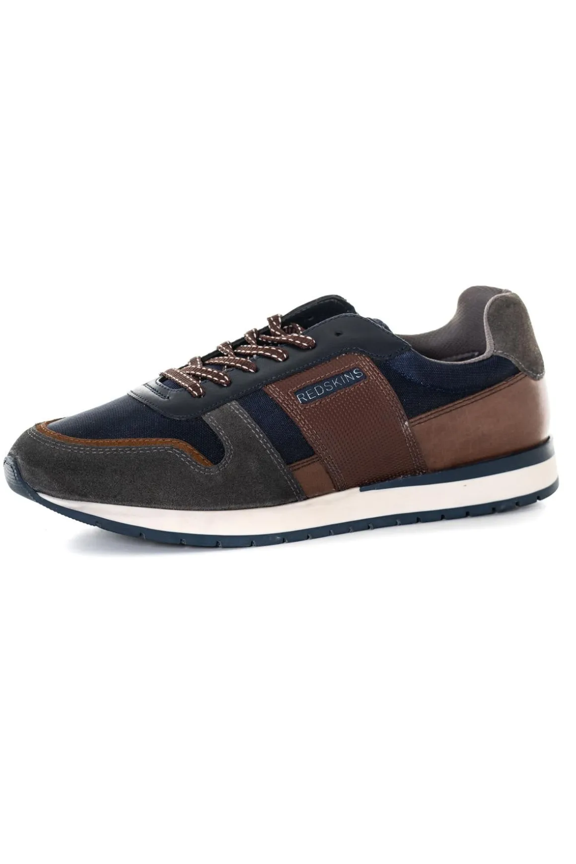 Baskets En Cuir Homme Redskins Affaire Marine + Gris + Marron