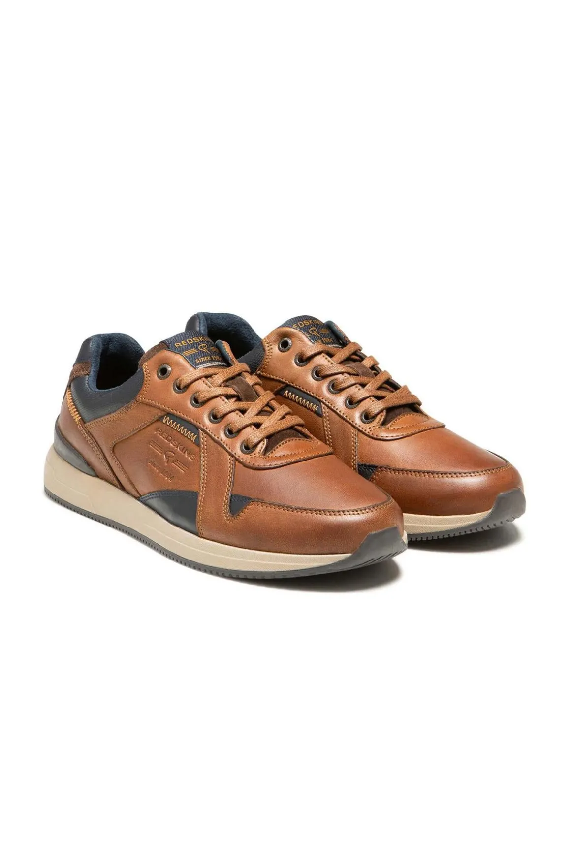 Baskets En Cuir Homme Redskins Cavado Cognac Marine
