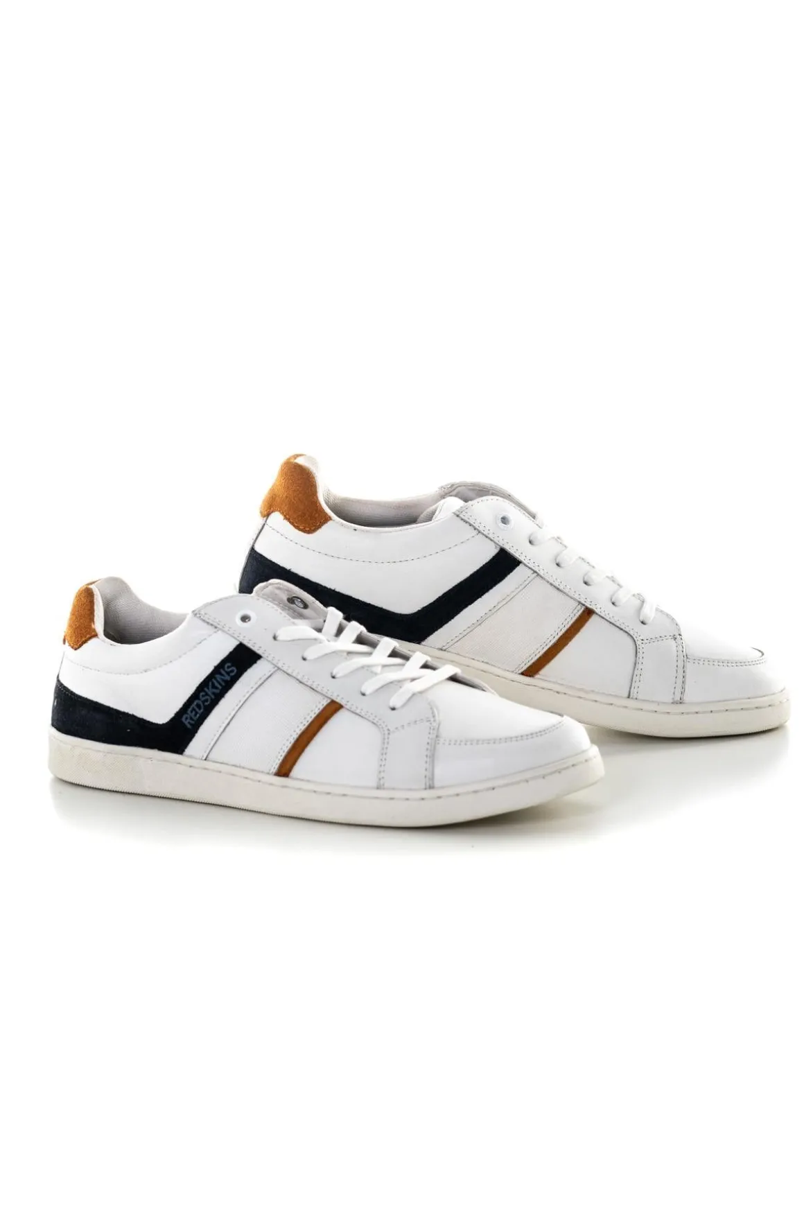 Baskets En Cuir Homme Redskins Falko Blanc Marine Orange