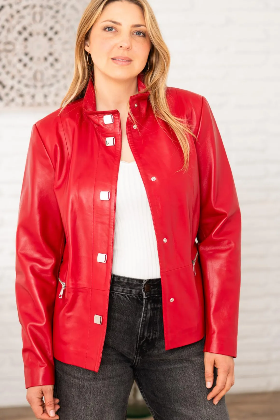 Blouson Femme Cityzen Antonia Agneau Perle Rouge