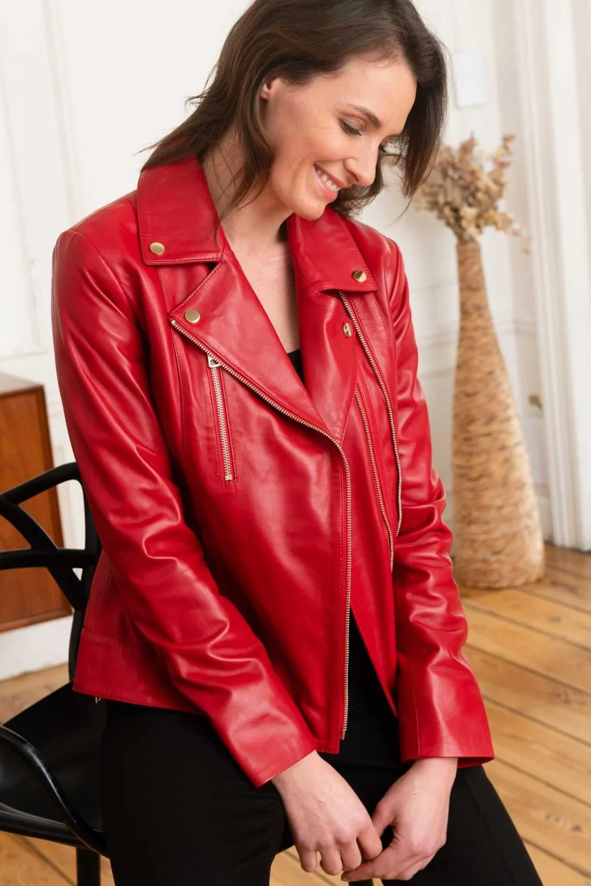 Blouson Femme Cityzen Elsa Agneau Perle Rouge Doree