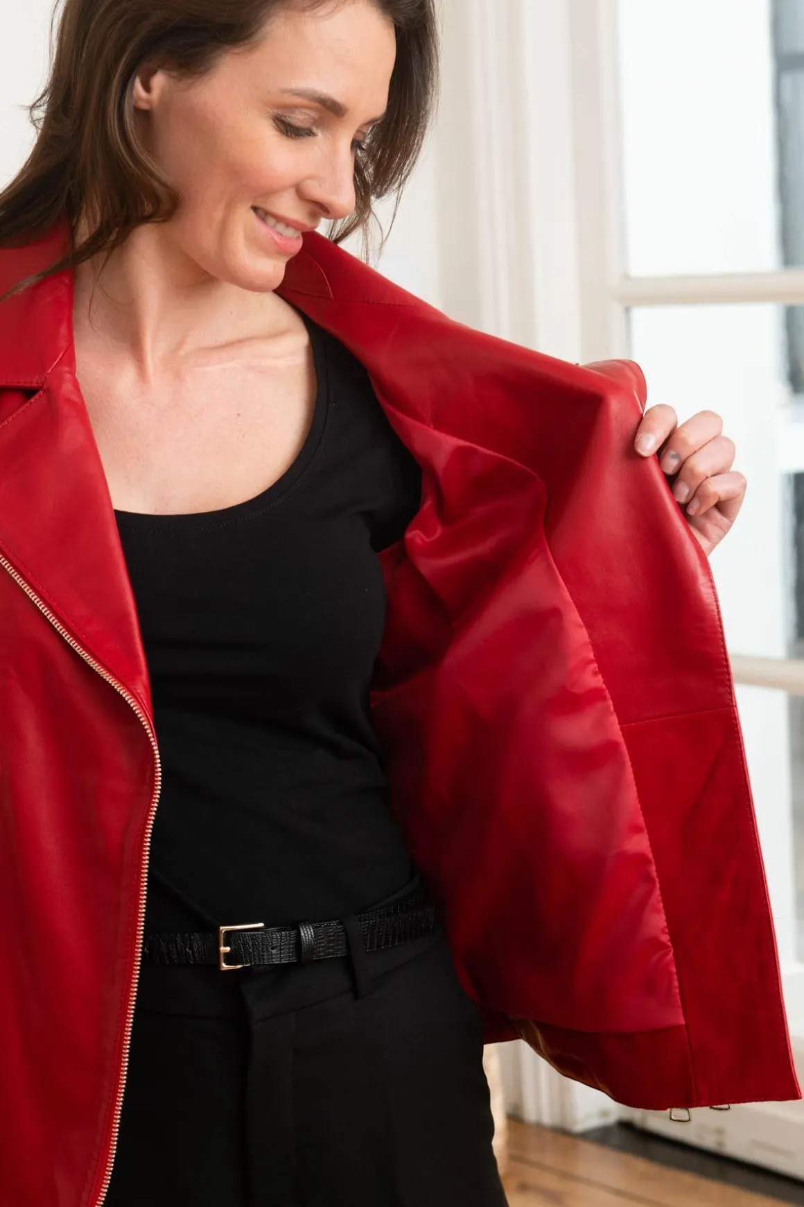 Blouson Femme Cityzen Elsa Agneau Perle Rouge Doree