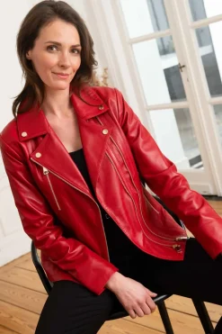 Blouson Femme Cityzen Elsa Agneau Perle Rouge Doree