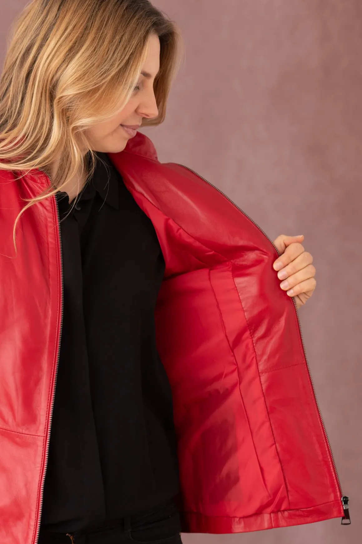 Blouson Femme Cityzen Irina Agneau Perle Rouge
