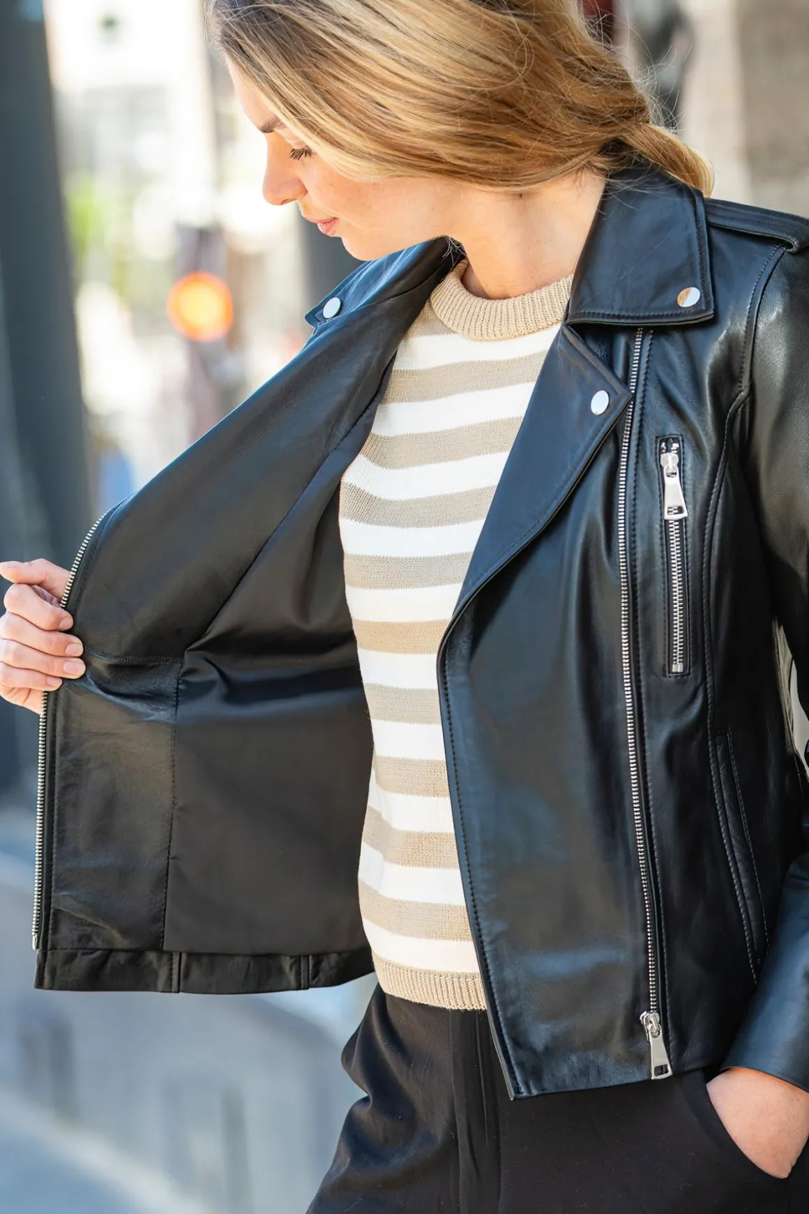 Blouson Femme Cityzen New Iconique Agneau Perle Noir