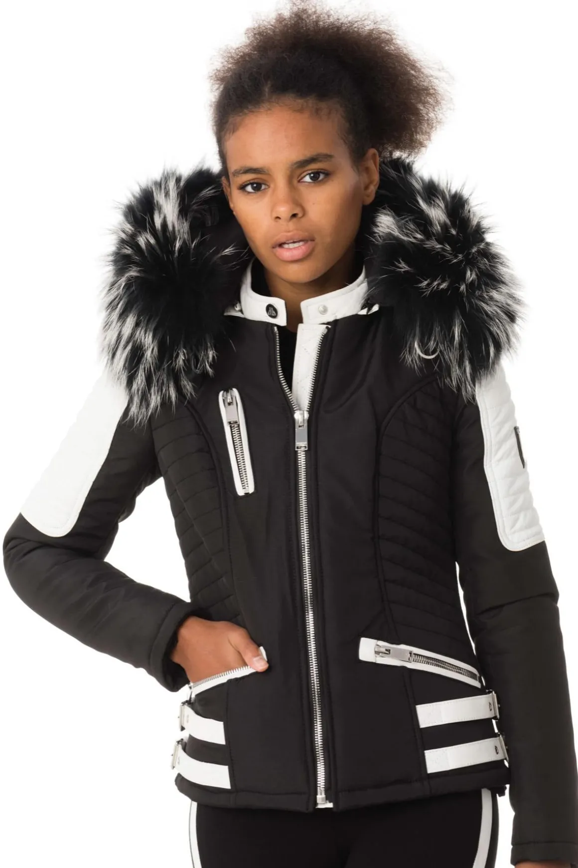 Blouson Femme Horspist Nounou Noir Blanc Col Silver