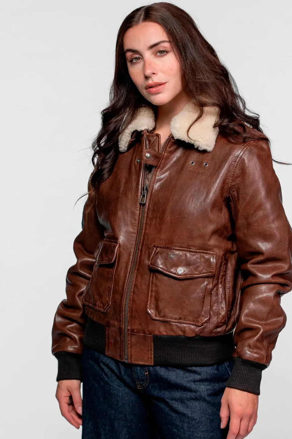 Blouson Femme Rose Garden Air Pilot Lamb Dark Cognac