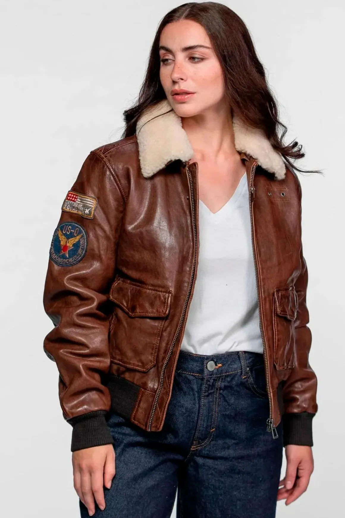 Blouson Femme Rose Garden Air Pilot Lamb Dark Cognac