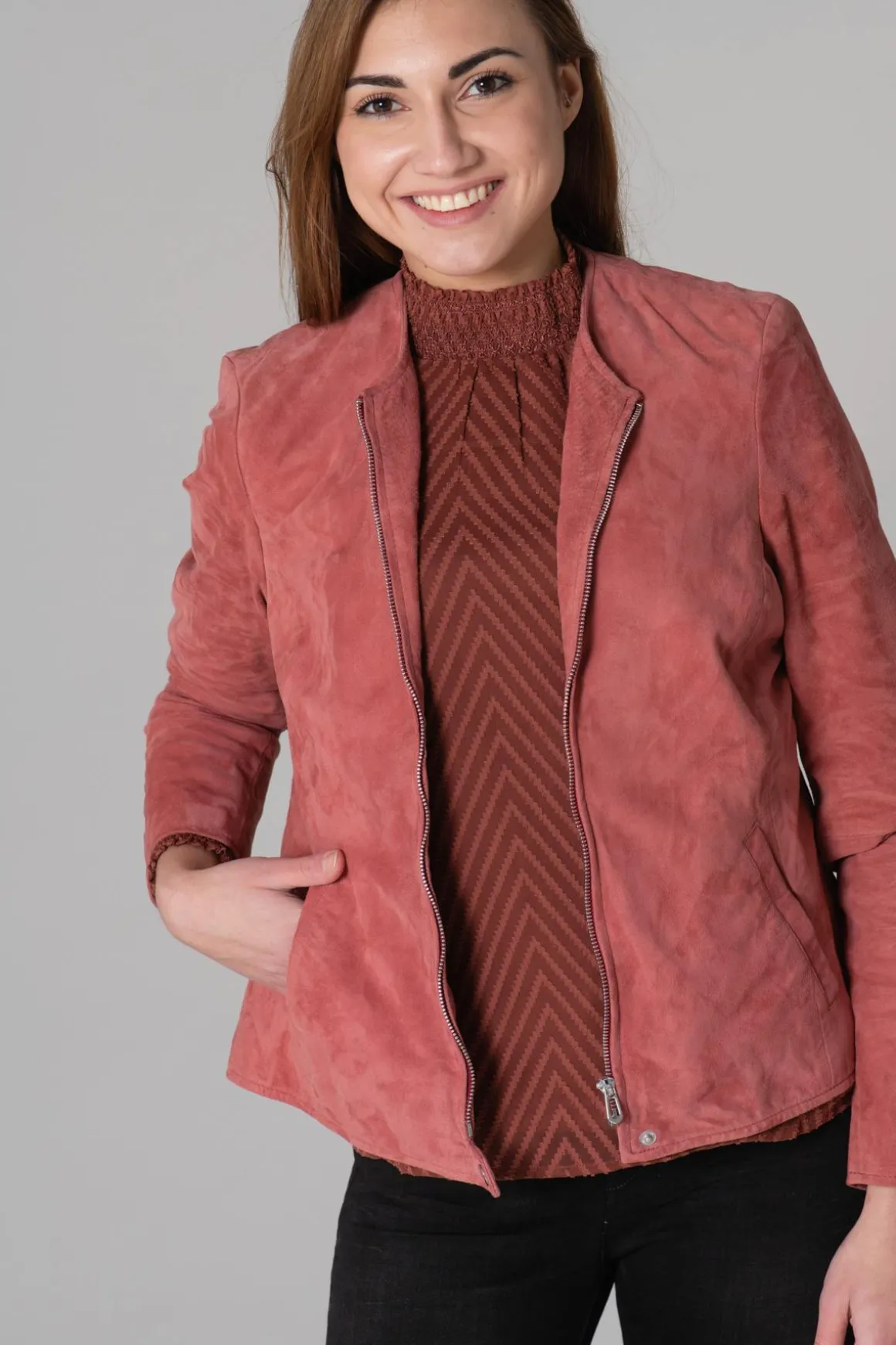 Blouson Femme Rose Garden Elisa Curve Goat Suede Mineral Red