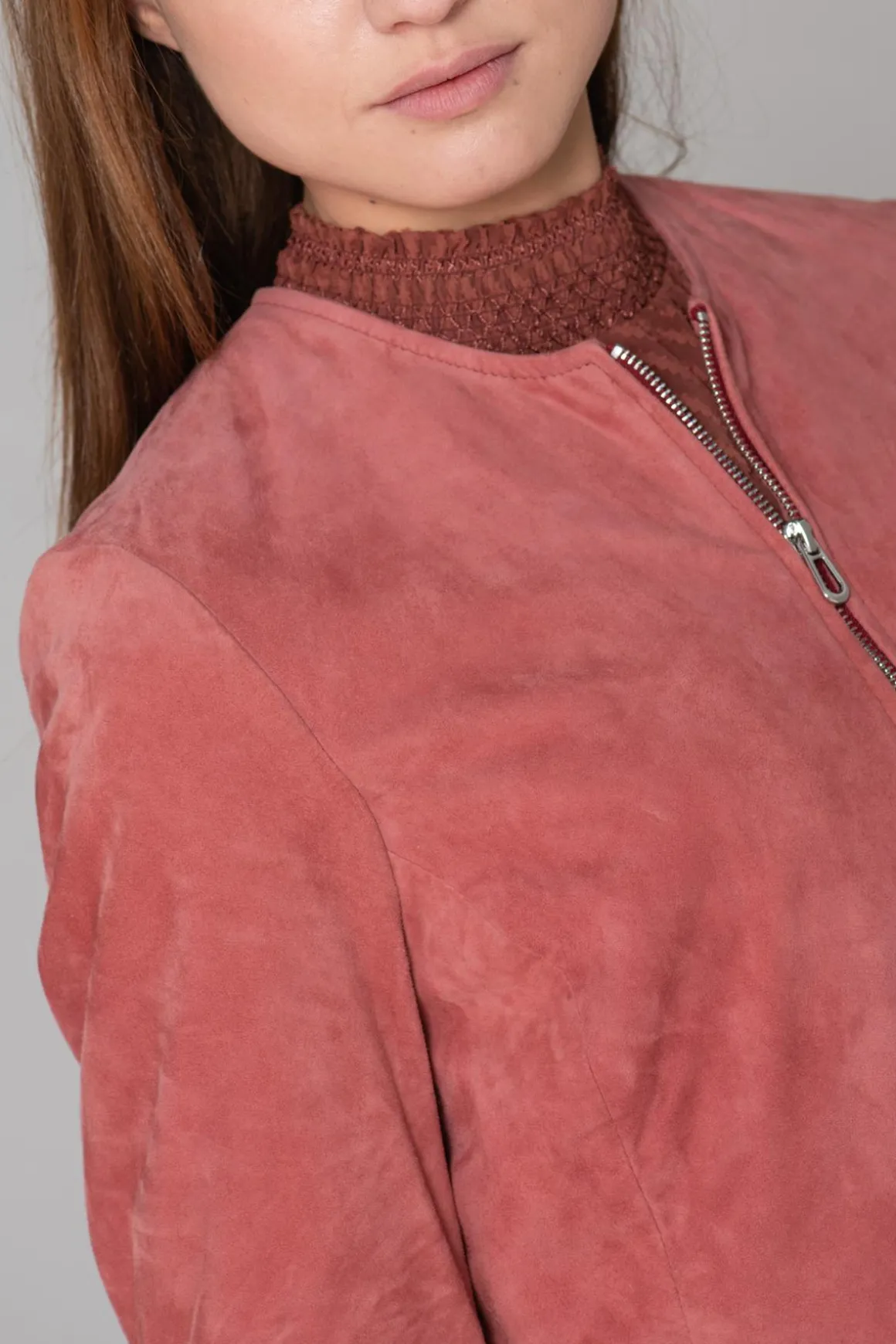 Blouson Femme Rose Garden Elisa Curve Goat Suede Mineral Red