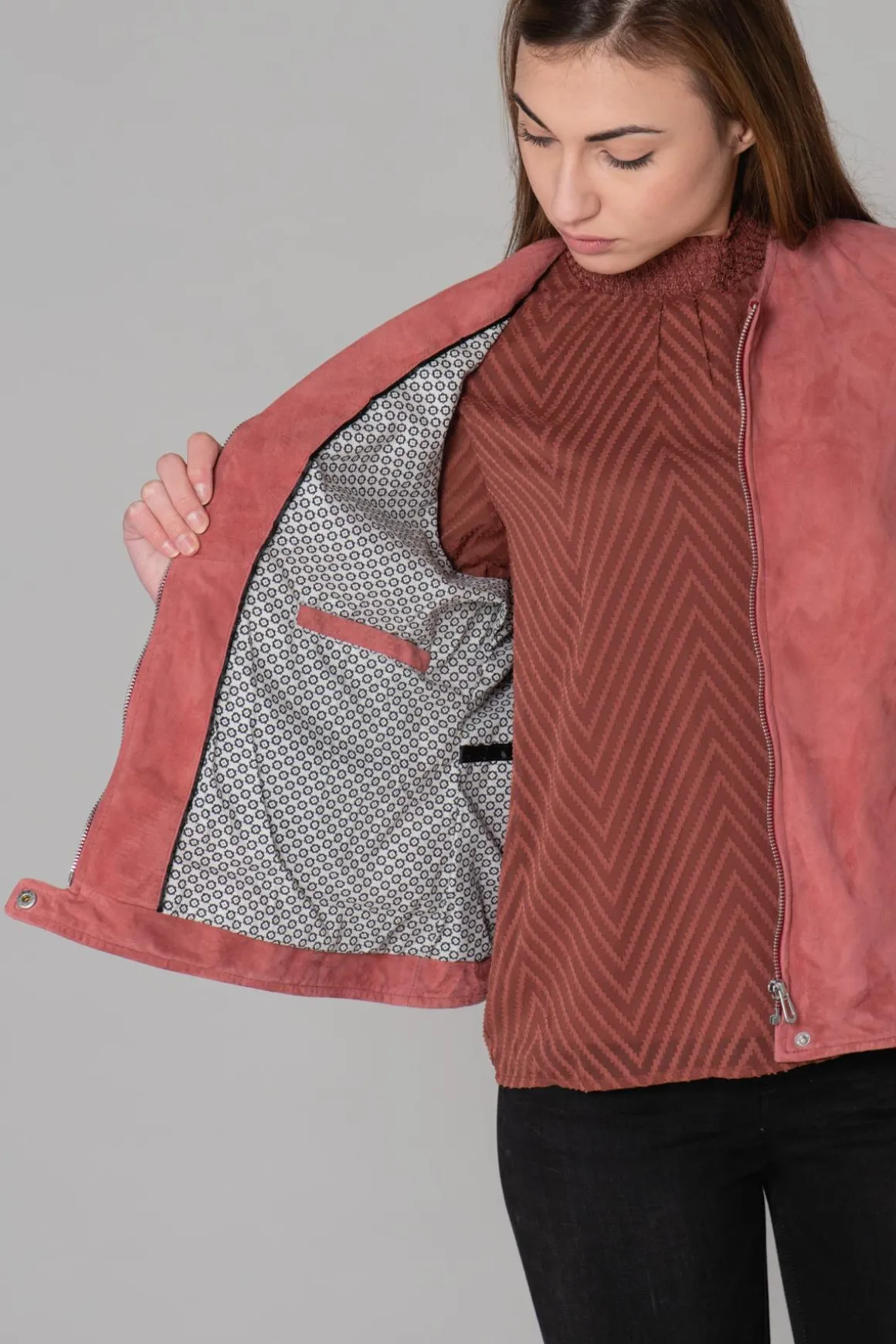 Blouson Femme Rose Garden Elisa Curve Goat Suede Mineral Red
