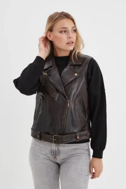 Blouson Femme Rose Garden Madeline Sheep Veg Kanwal Washed Black Cognac