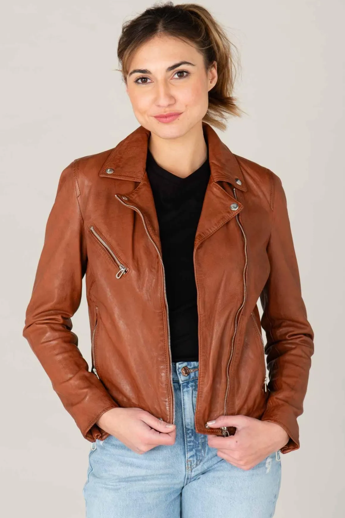 Blouson Femme Rose Garden Olympe Lamb Vita Cognac