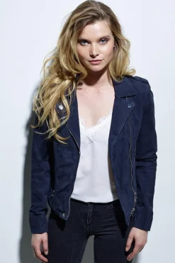 Blouson Femme Rose Garden Vela Goat Suede Navy Blue