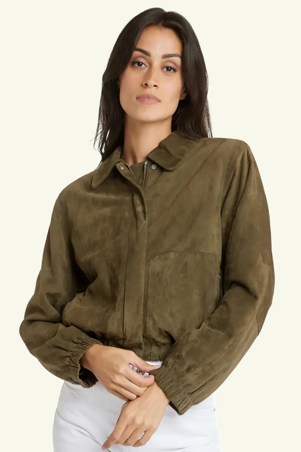 Blouson Femme Serge Pariente Clotilde Goat Suede Khaki