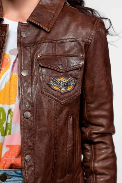 Blouson Femme Von Dutch Jeans Von Lamb Paolo Dark Cognac