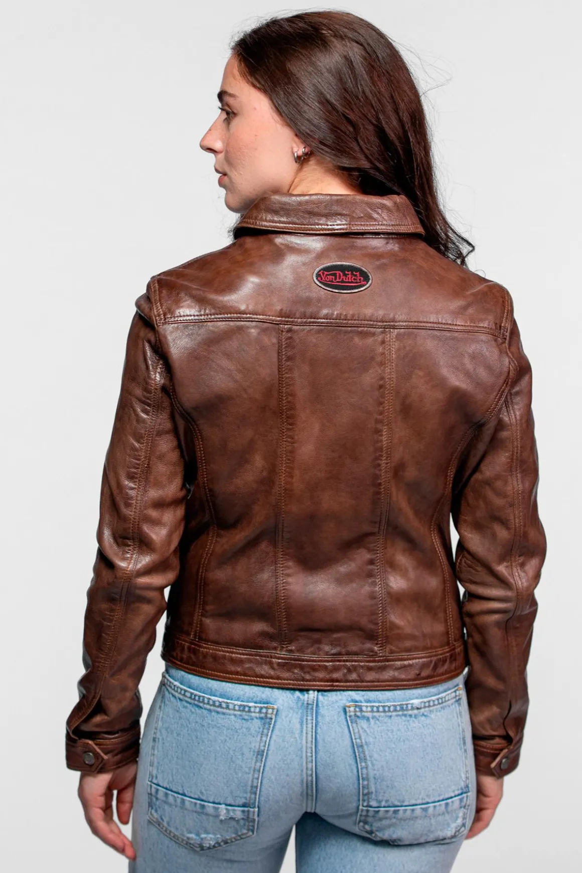 Blouson Femme Von Dutch Jeans Von Lamb Paolo Dark Cognac