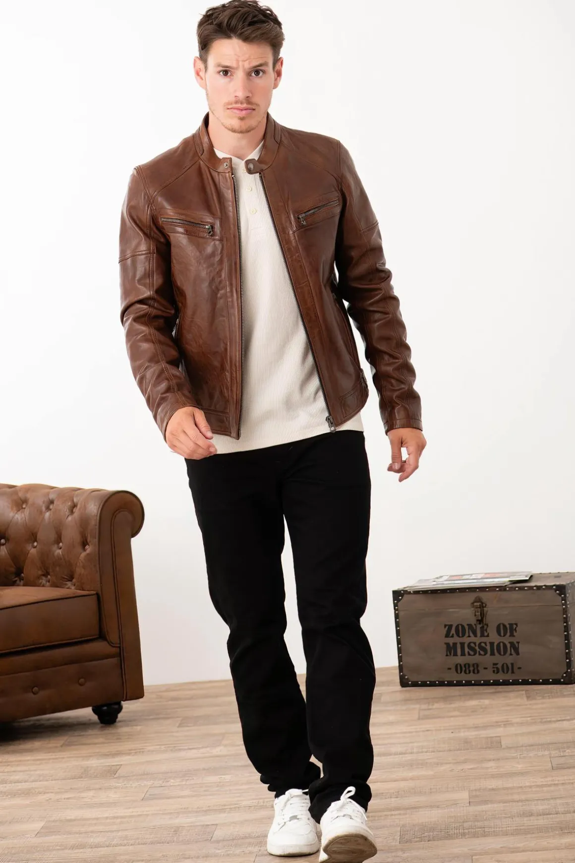 Blouson Homme Daytona Collins Lamb Paolo Dark Cognac