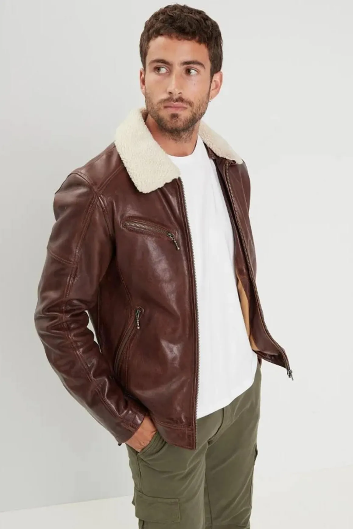 Blouson Homme Daytona Platon Fake Fur Lamb Paolo Dark Cognac