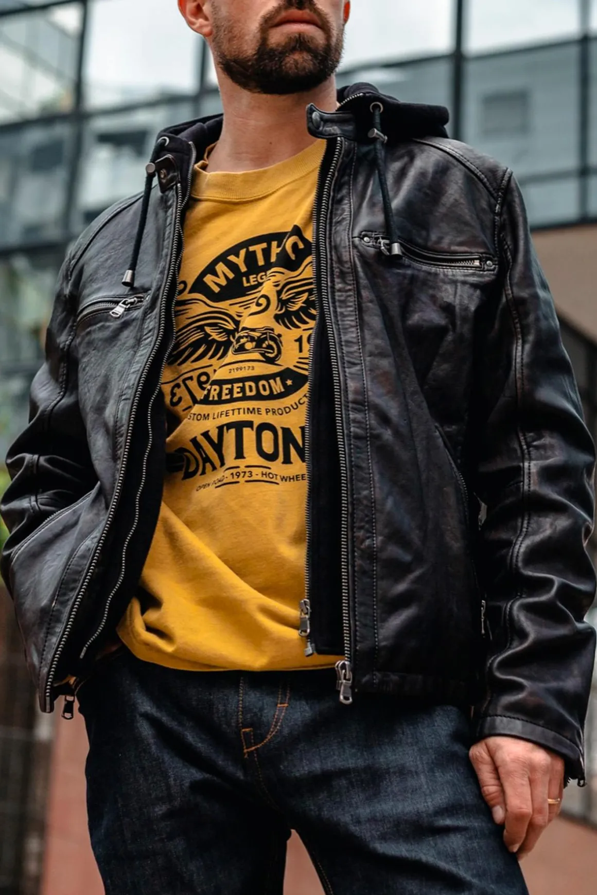 Blouson Homme Daytona Winstoner Sheep Kanval Black/Cognac