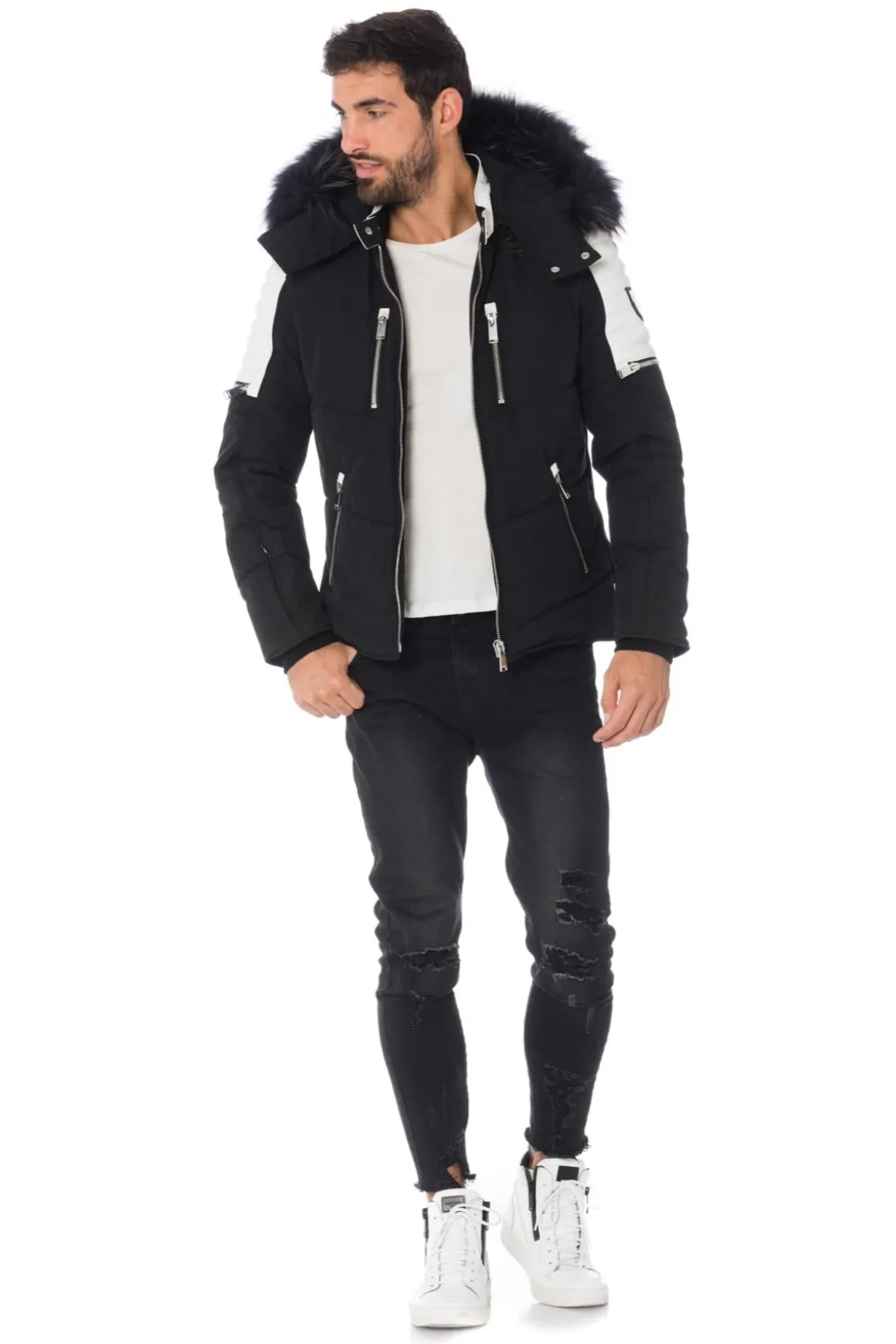 Blouson Homme Horspist Carbone T Cuir Noir Blanc