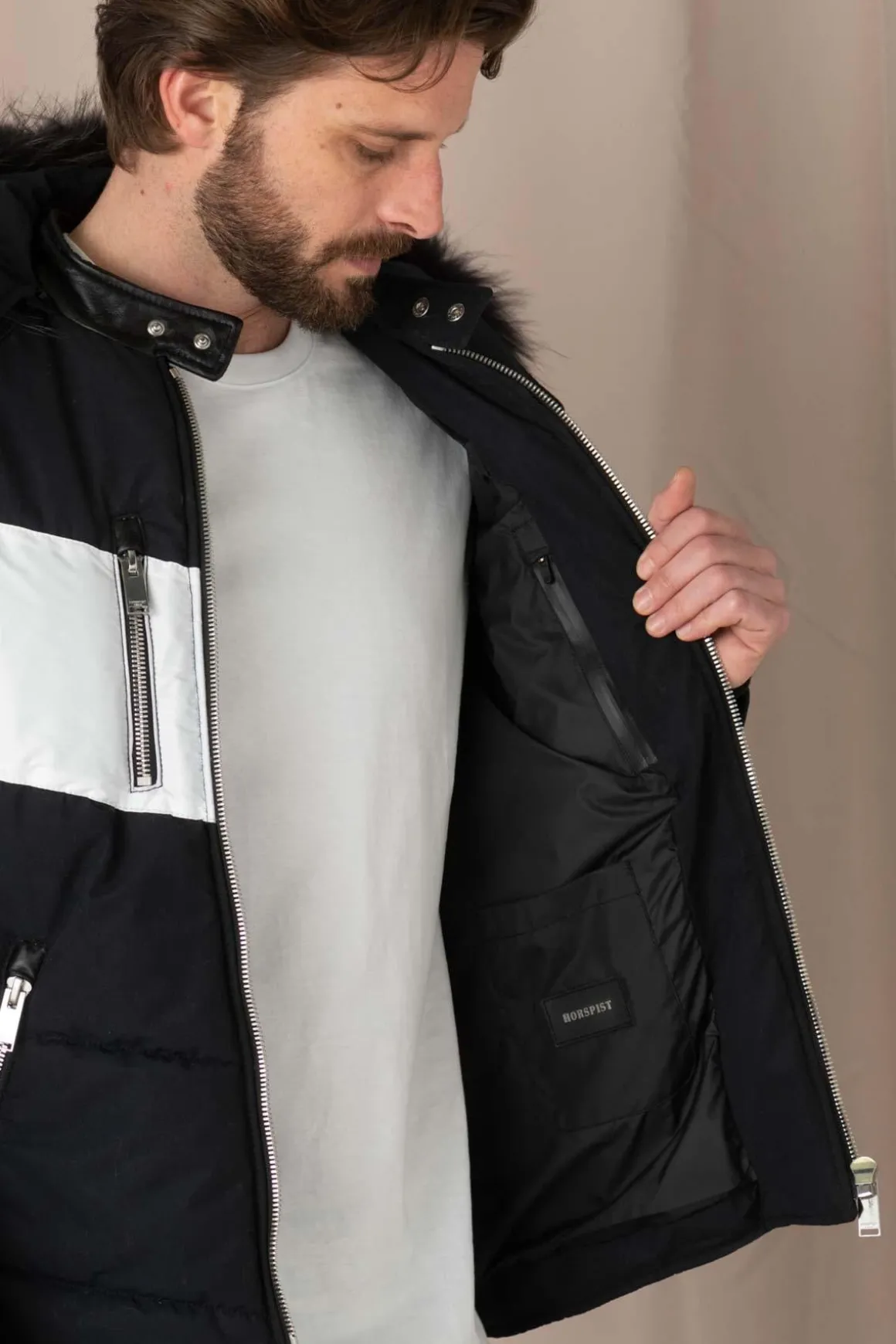 Blouson Homme Horspist Carbone Sport T Cuir Marine Noir Zz