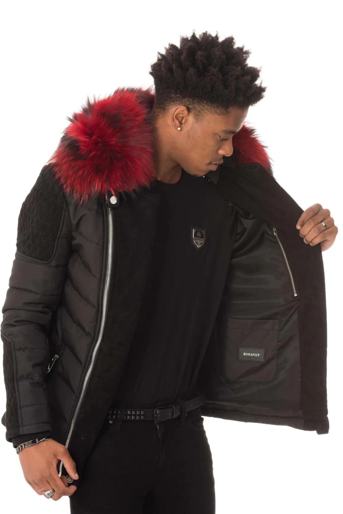 Blouson Homme Horspist Carlton T Daim Noir Col Rouge