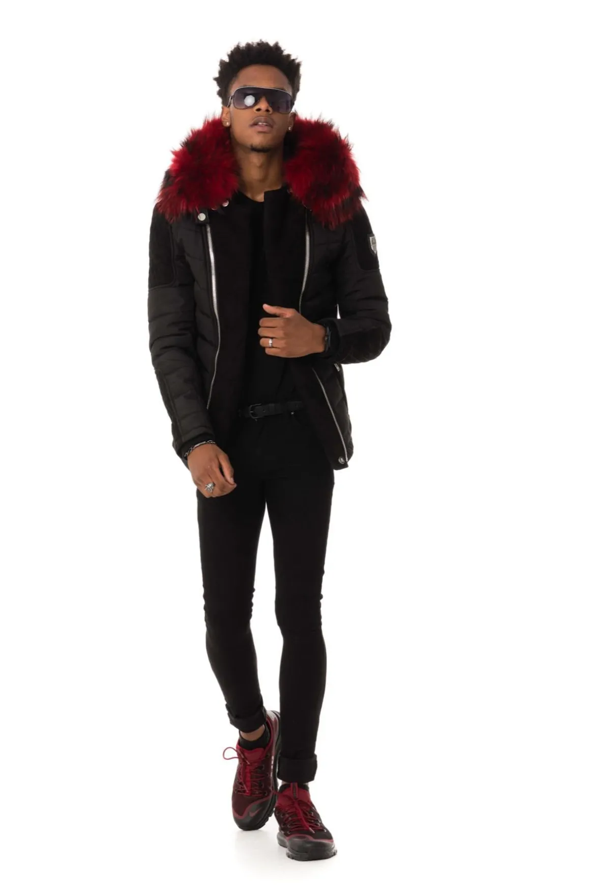 Blouson Homme Horspist Carlton T Daim Noir Col Rouge