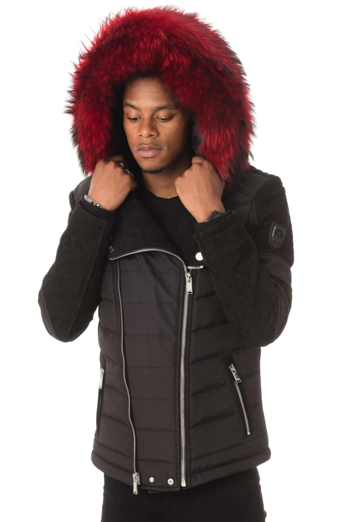 Blouson Homme Horspist Carlton T Daim Noir Col Rouge