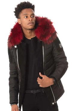 Blouson Homme Horspist Carlton T Daim Noir Col Rouge