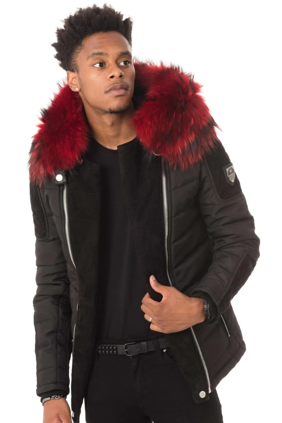 Blouson Homme Horspist Carlton T Daim Noir Col Rouge