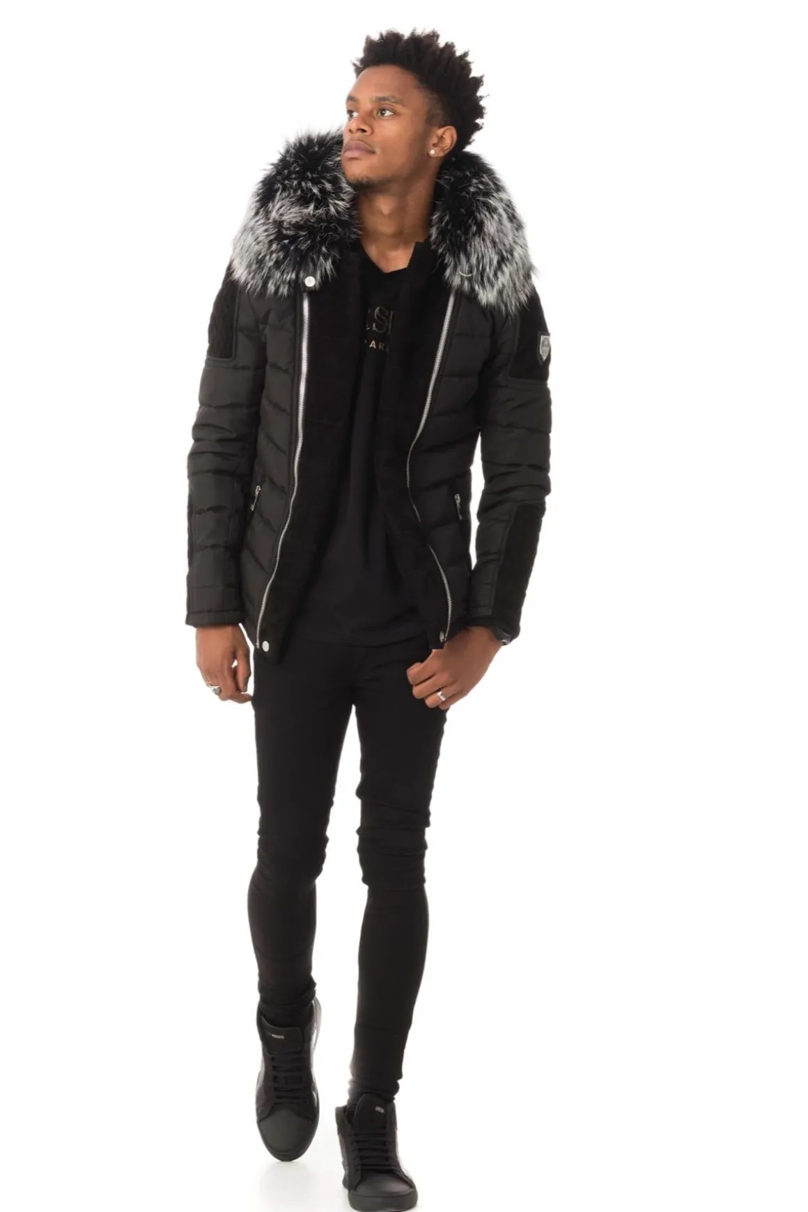 Blouson Homme Horspist Carlton T Daim Noir Col Silver