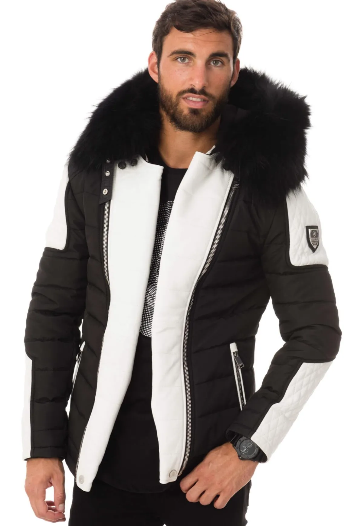 Blouson Homme Horspist Carlton Noir Blanc Col Noir