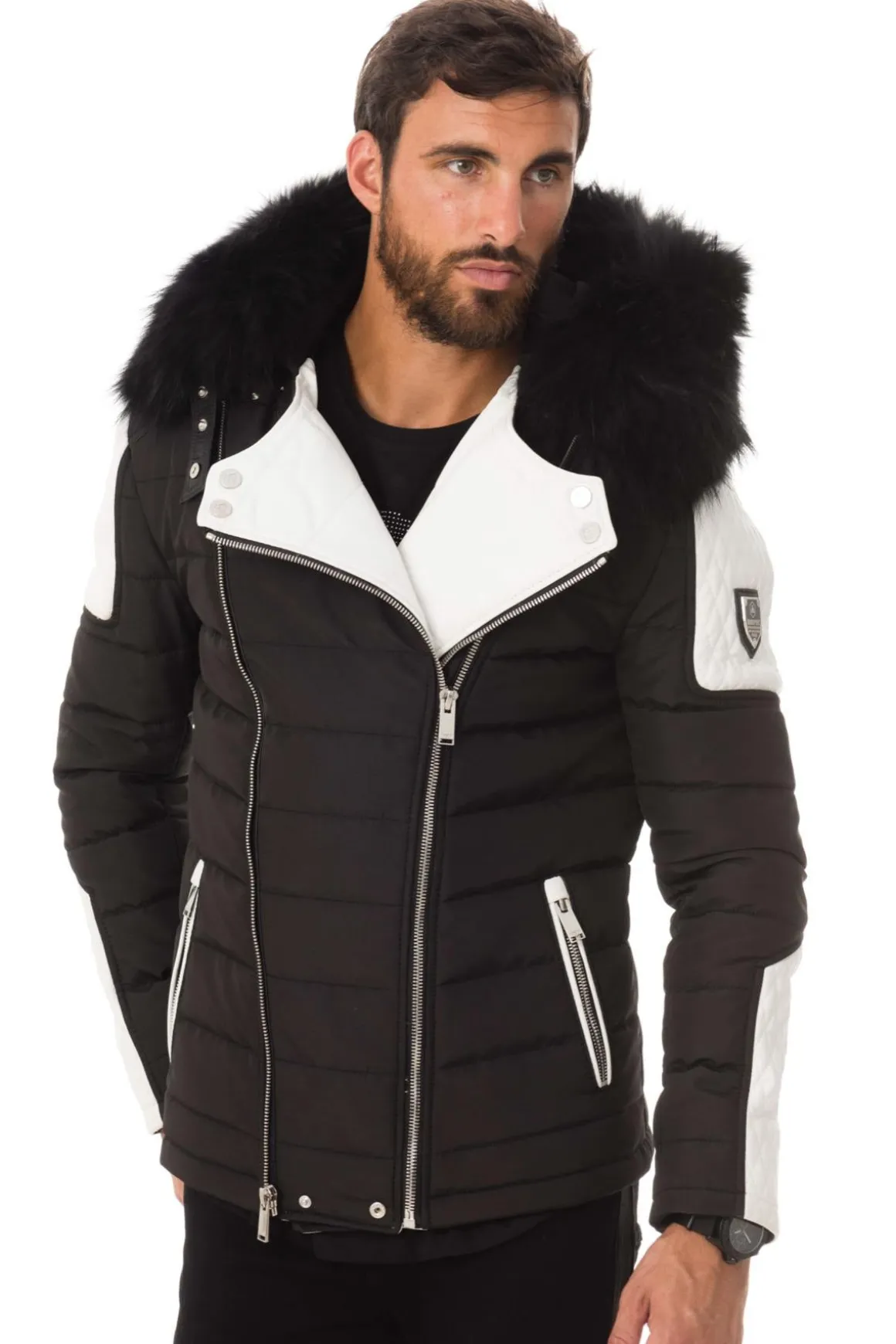 Blouson Homme Horspist Carlton Noir Blanc Col Noir