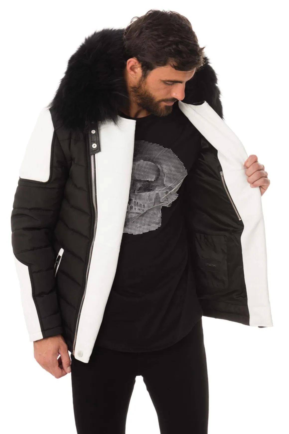 Blouson Homme Horspist Carlton Noir Blanc Col Noir