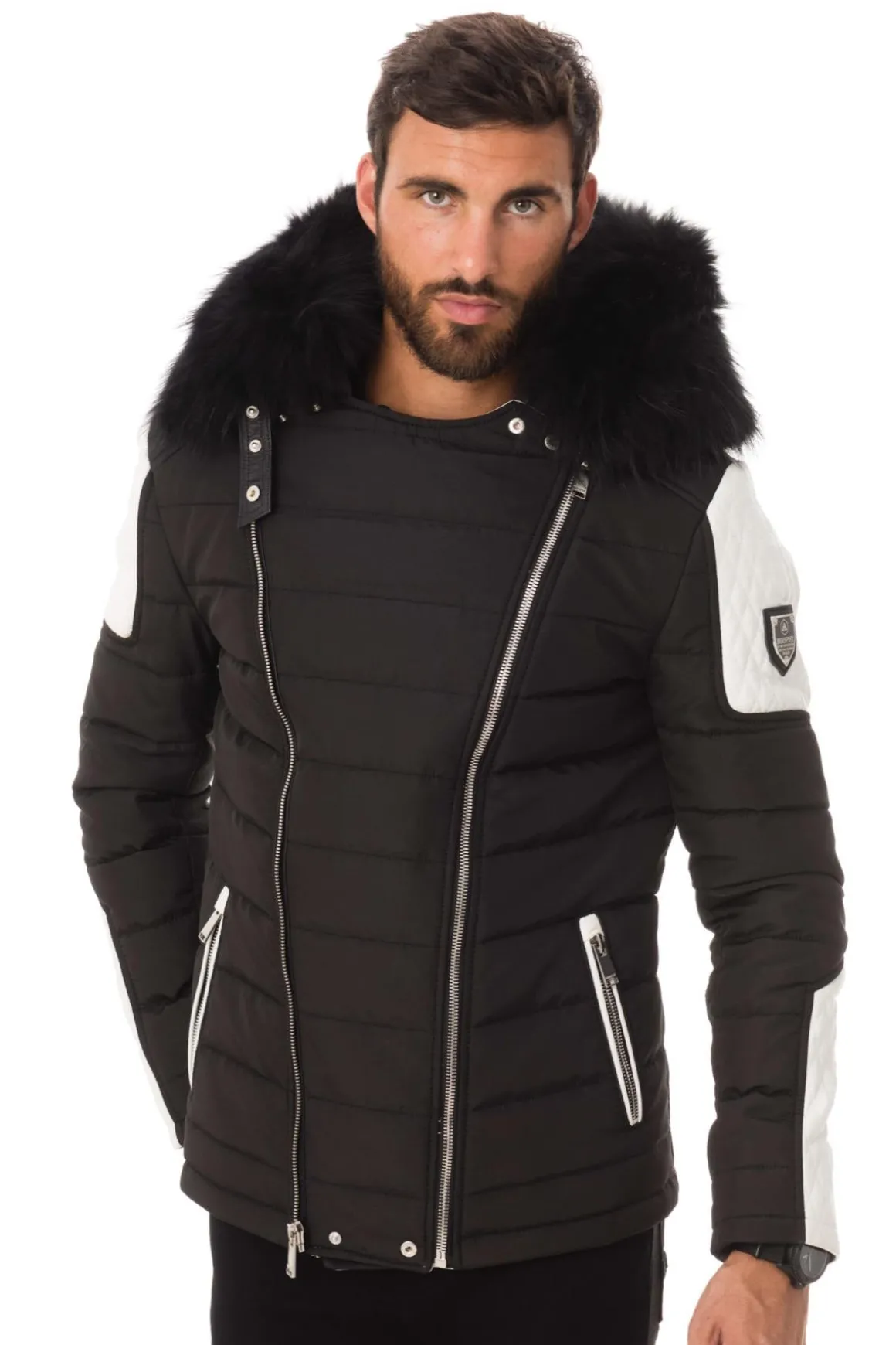 Blouson Homme Horspist Carlton Noir Blanc Col Noir