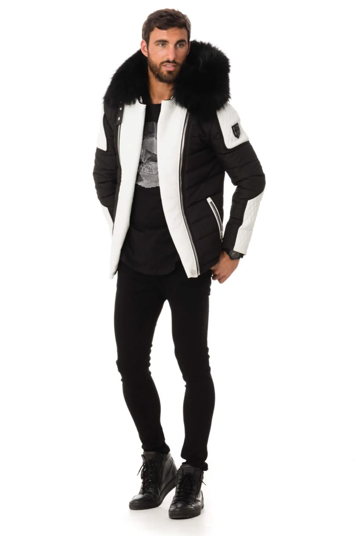 Blouson Homme Horspist Carlton Noir Blanc Col Noir