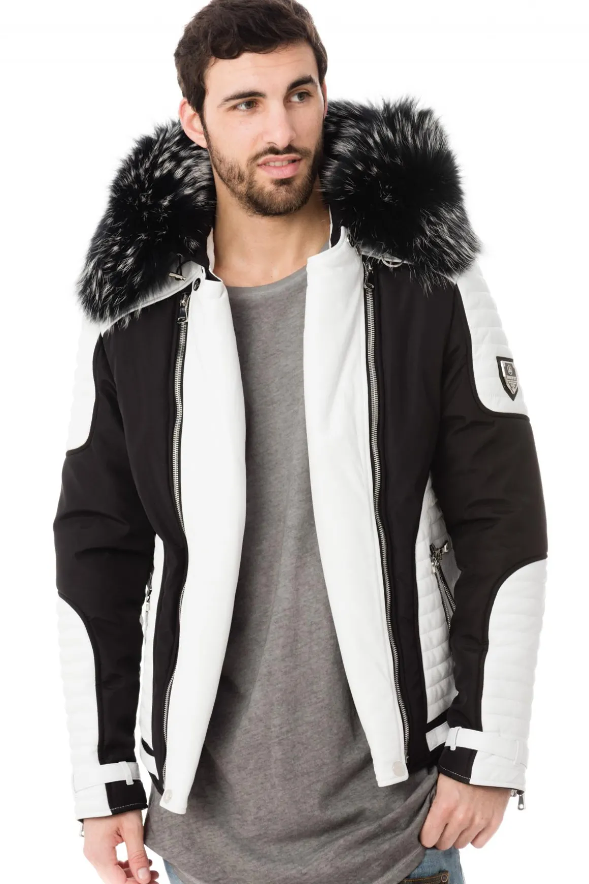 Blouson Homme Horspist Vegas Noir Blanc Col Silver