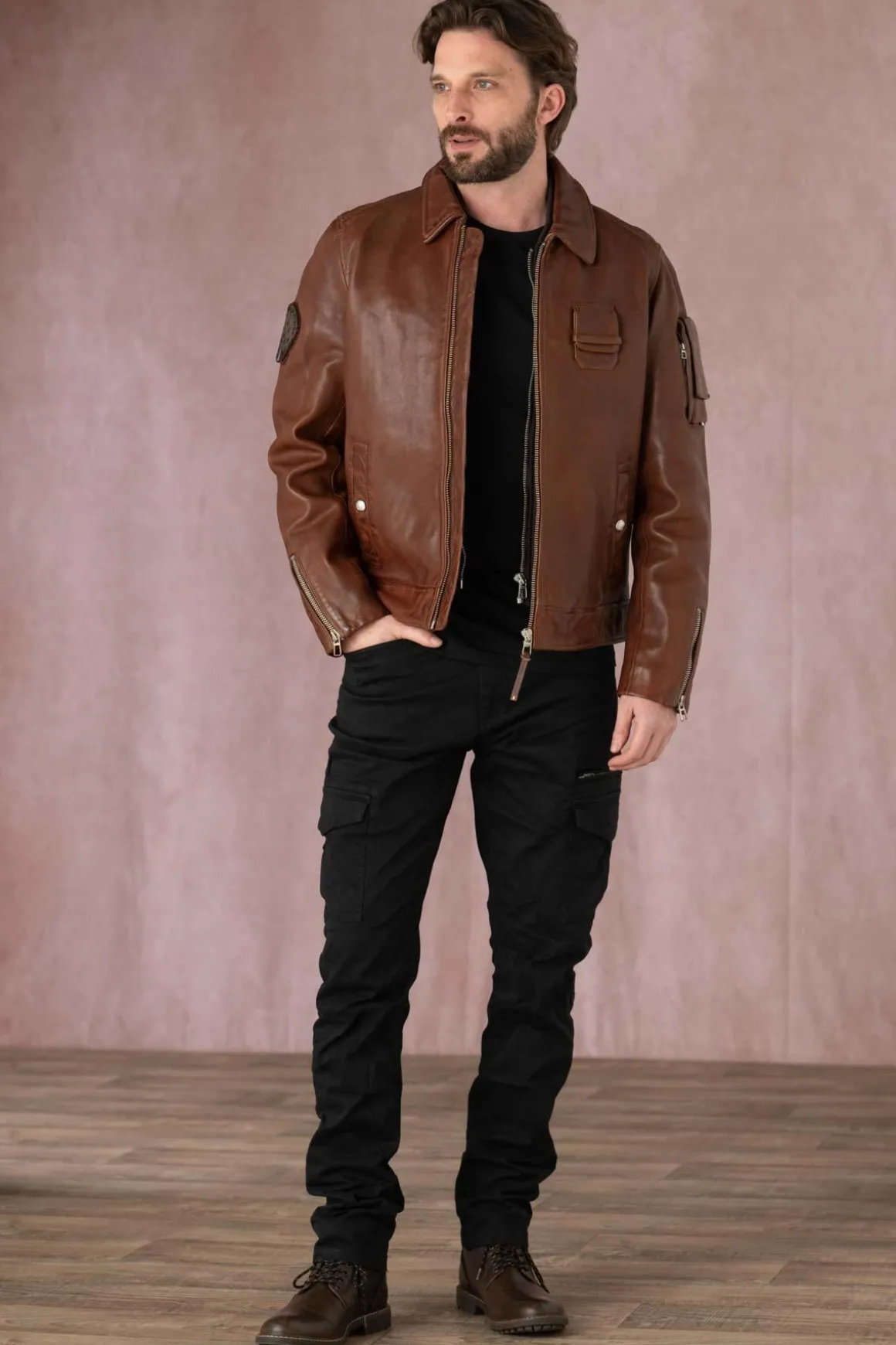 Blouson Homme Patrouille De France Jaegger Alpha Cognac